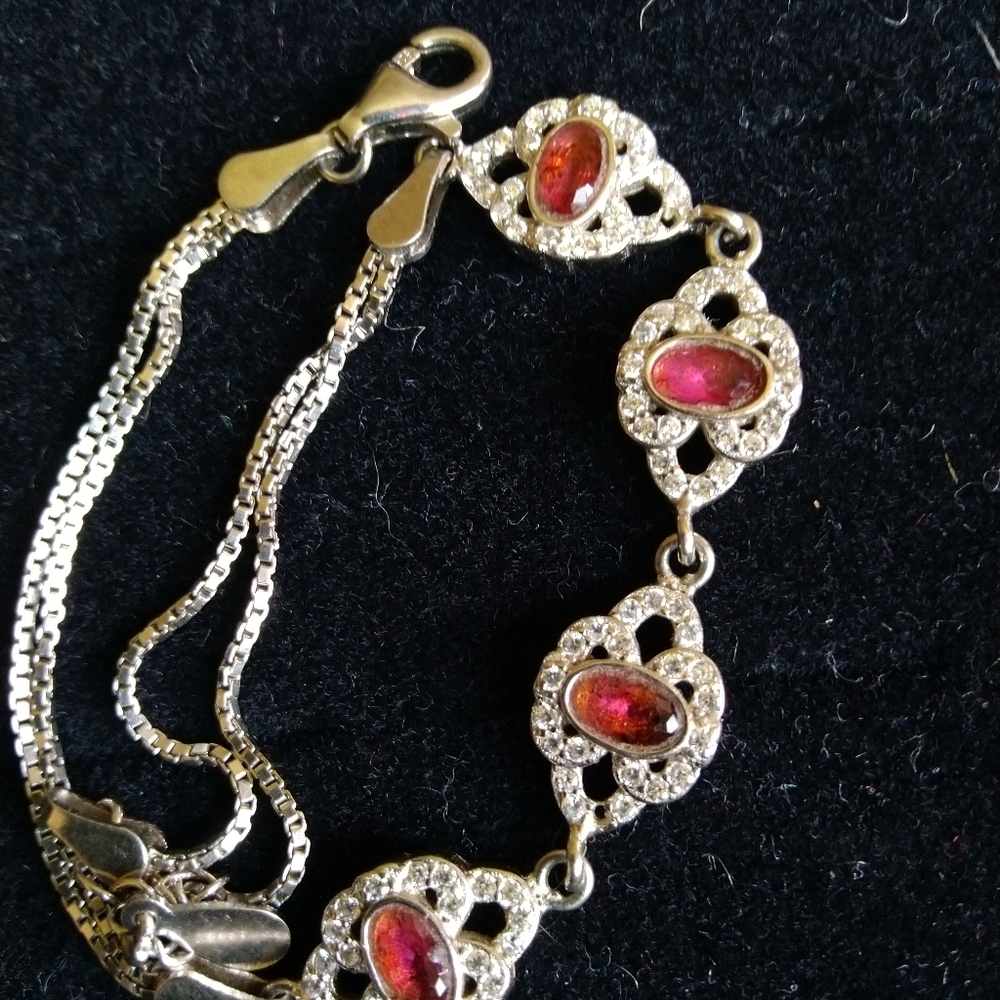 Sterling Silver Hydro Ruby, White Quartz Bracelet - image 1